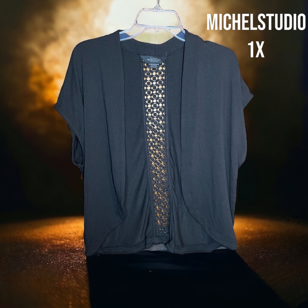 Michel Studio - Size 1X Black Short Sleeved Cardigan